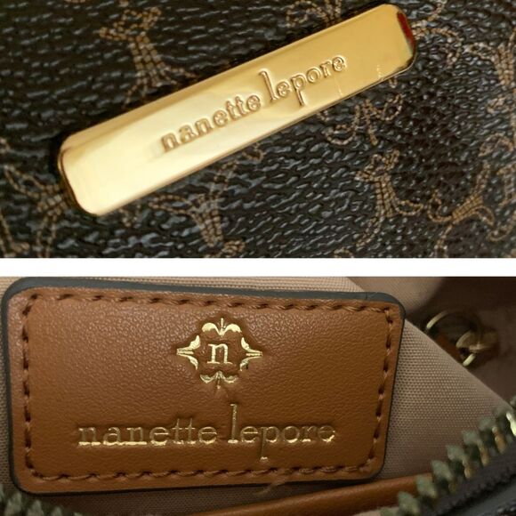 Nanette Lepore Brown and Tan Monogram Hobo Shoulder Bag Small - Picture 2 of 11